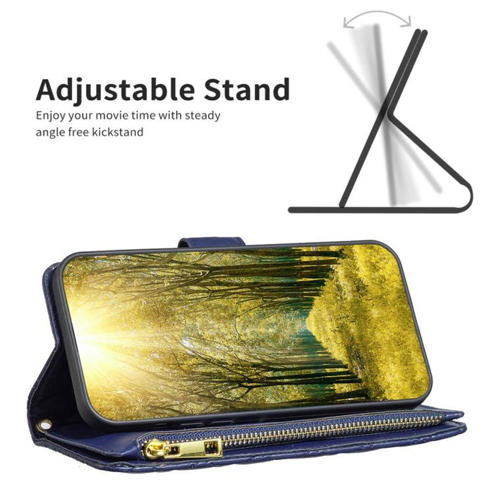 Cartera de piel con cremallera y diseño de celosía de diamantes, For Redmi K90 Max 5G