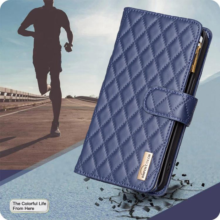 Cartera de piel con cremallera y diseño de celosía de diamantes, For Redmi K90 Max 5G