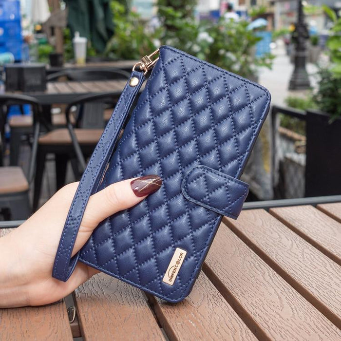 Cartera de piel con cremallera y diseño de celosía de diamantes, For Redmi K90 Max 5G