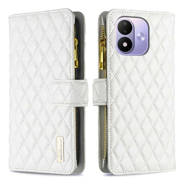 Cartera de piel con cremallera y diseño de celosía de diamantes, For Redmi K90 Max 5G