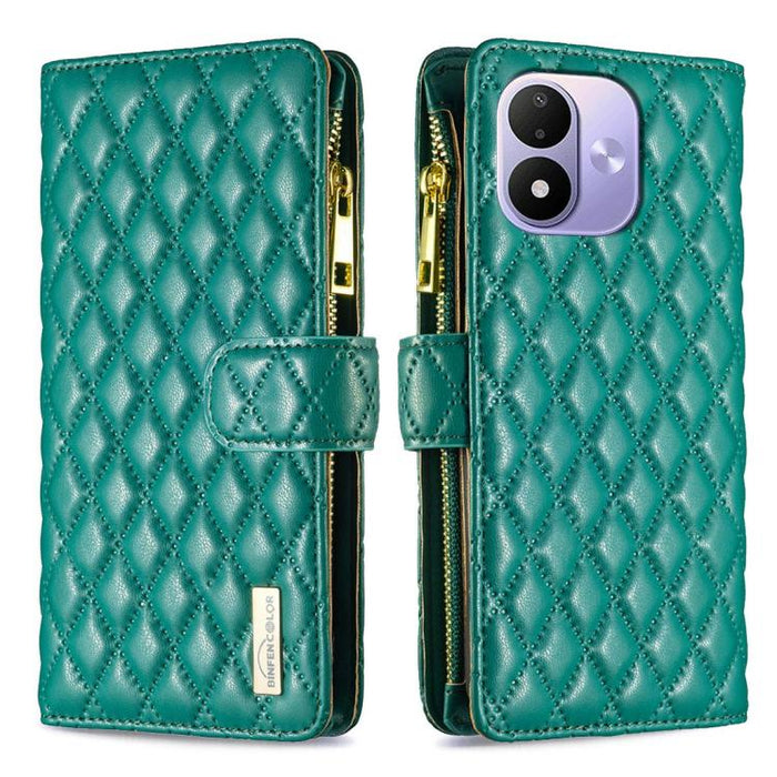 Cartera de piel con cremallera y diseño de celosía de diamantes, For Redmi K90 Max 5G