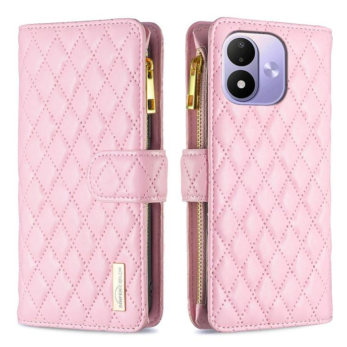 Cartera de piel con cremallera y diseño de celosía de diamantes, For Redmi K90 Max 5G