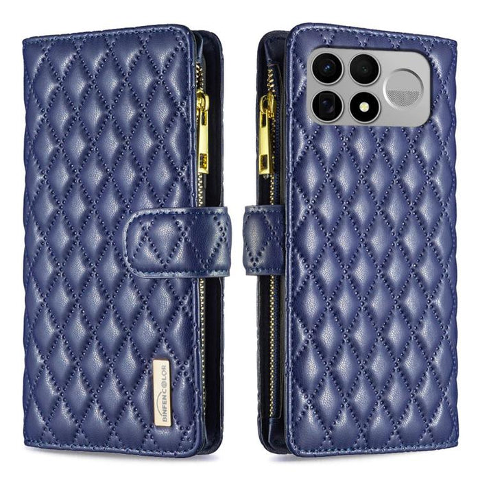 Cartera de piel con cremallera y diseño de celosía de diamantes, For Redmi K90 Max 5G