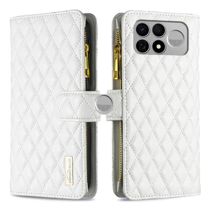 Cartera de piel con cremallera y diseño de celosía de diamantes, For Redmi K90 Max 5G