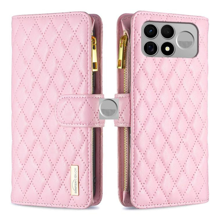 Cartera de piel con cremallera y diseño de celosía de diamantes, For Redmi K90 Max 5G