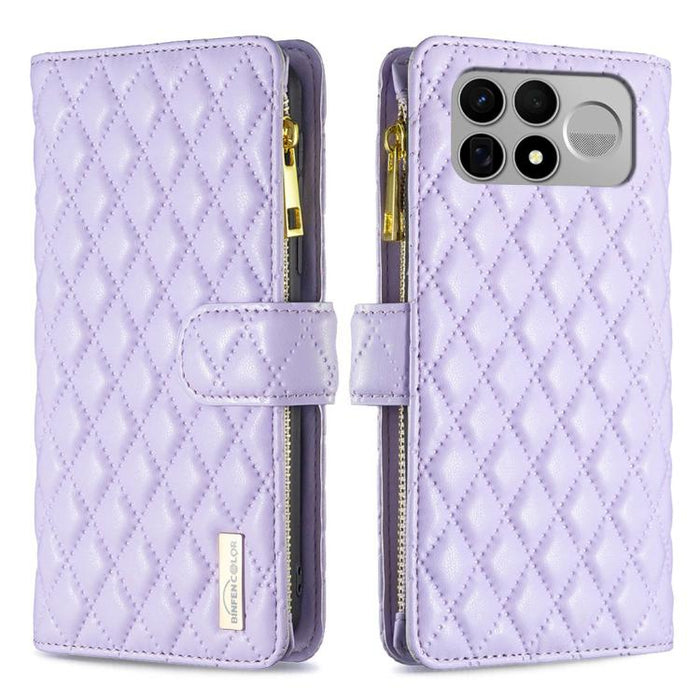 Cartera de piel con cremallera y diseño de celosía de diamantes, For Redmi K90 Max 5G