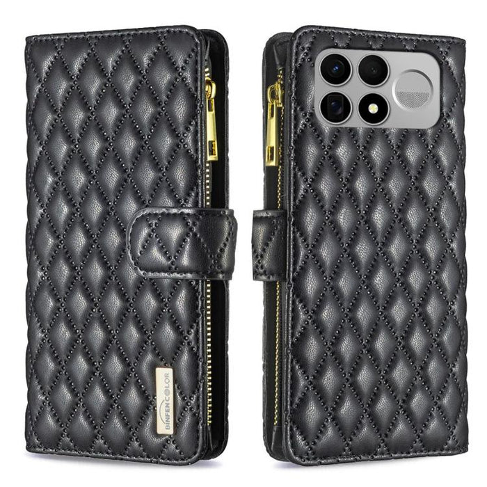 Cartera de piel con cremallera y diseño de celosía de diamantes, For Redmi K90 Max 5G