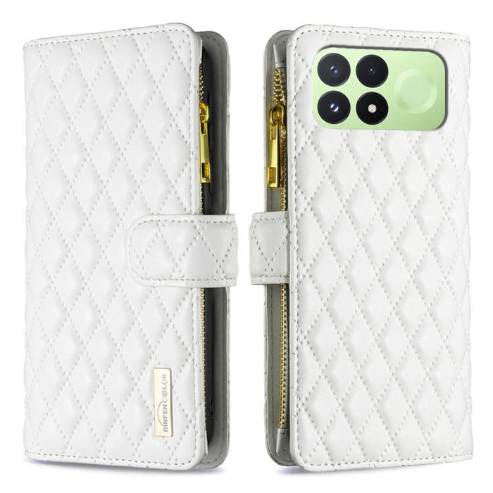 Cartera de piel con cremallera y diseño de celosía de diamantes, For Redmi K90 Max 5G