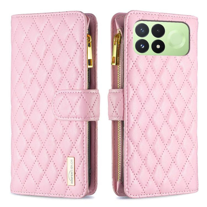 Cartera de piel con cremallera y diseño de celosía de diamantes, For Redmi K90 Max 5G