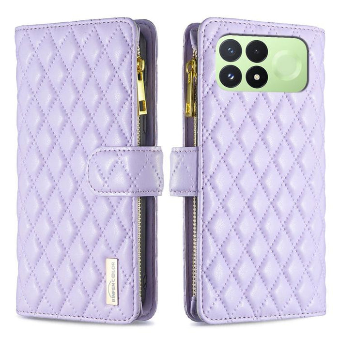 Cartera de piel con cremallera y diseño de celosía de diamantes, For Redmi K90 Max 5G
