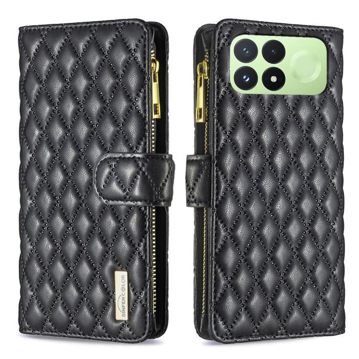 Cartera de piel con cremallera y diseño de celosía de diamantes, For Redmi K90 Max 5G
