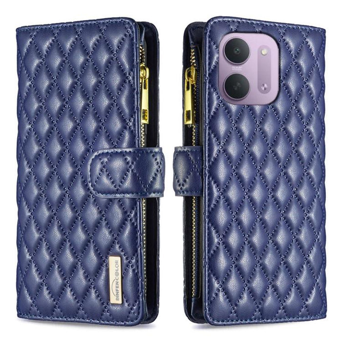 Cartera de piel con cremallera y diseño de celosía de diamantes, For Redmi K90 Max 5G