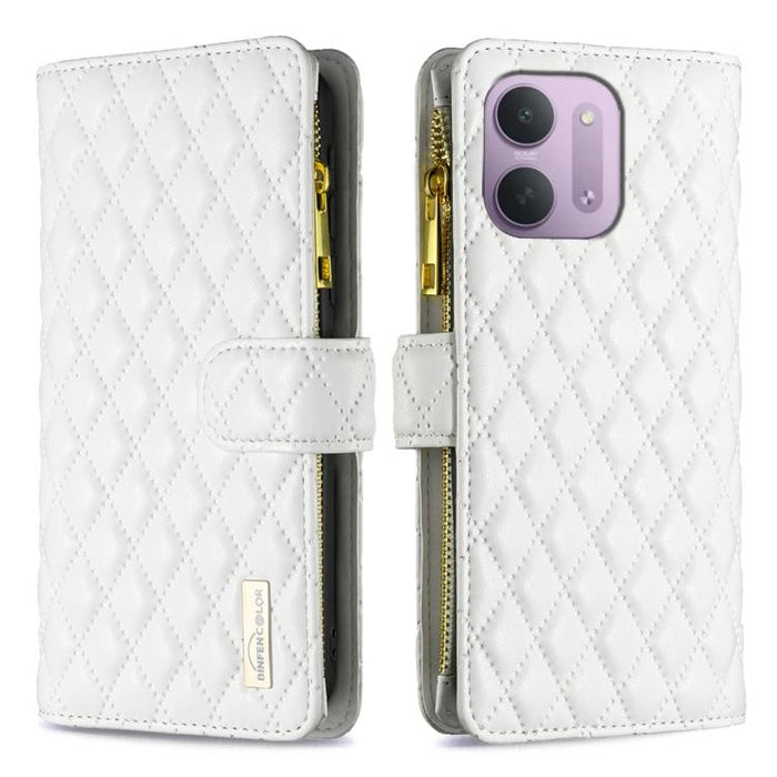 Cartera de piel con cremallera y diseño de celosía de diamantes, For Redmi K90 Max 5G