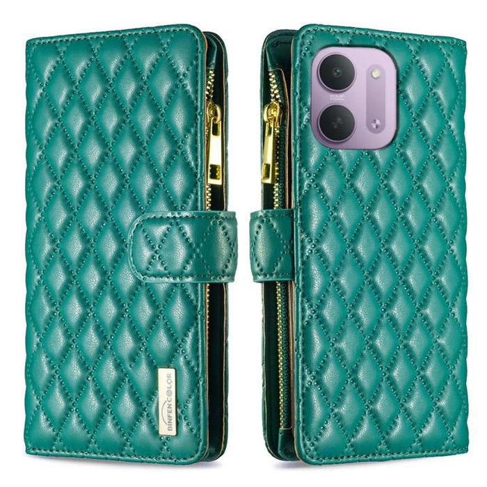 Cartera de piel con cremallera y diseño de celosía de diamantes, For Redmi K90 Max 5G
