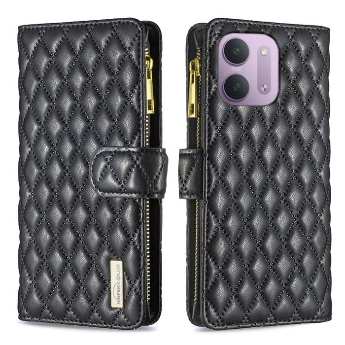 Cartera de piel con cremallera y diseño de celosía de diamantes, For Redmi K90 Max 5G