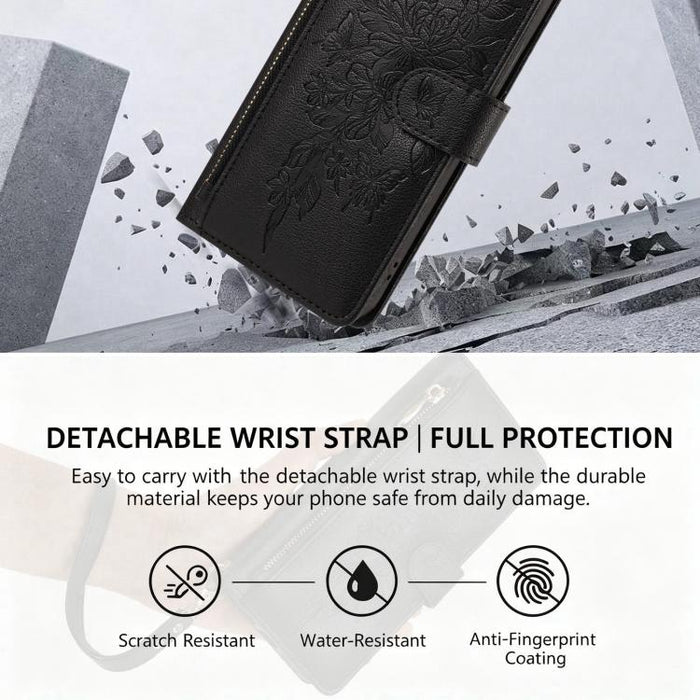 Cartera con cremallera y estampado de mariposas y flores, funda para teléfono de piel vegana con correa., For Xiaomi 13 Ultra