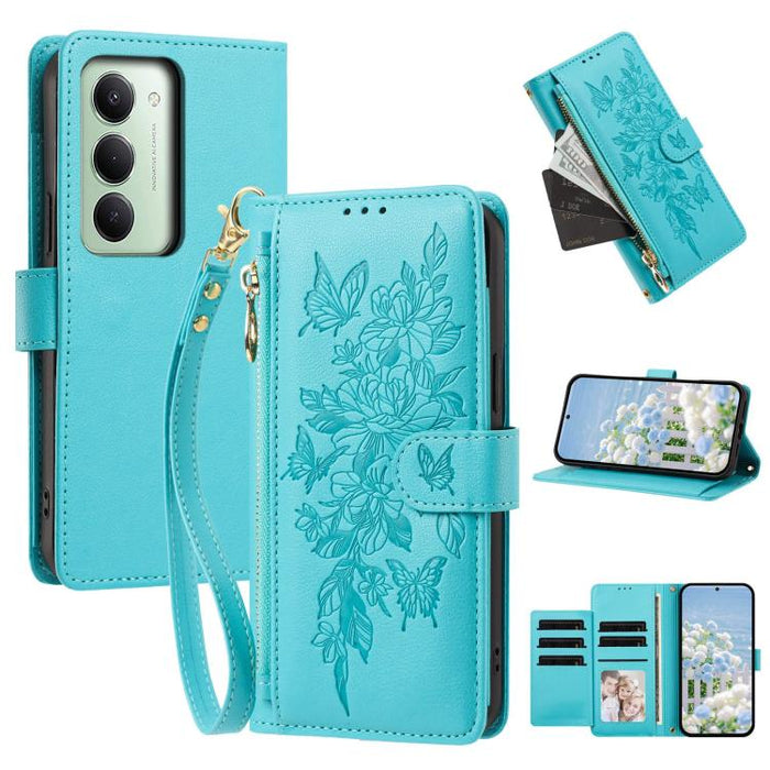 Cartera con cremallera y estampado de mariposas y flores, funda para teléfono de piel vegana con correa., For Redmi 15a 5G, For Redmi Turbo 5 Max / Poco X8 Pro Max, For Redmi Turbo 5 / Poco X8 Pro 5G, For Redmi Note 15 Pro+ Global 163.3mm              ...