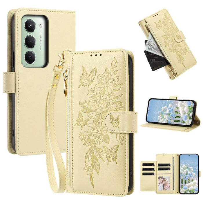 Cartera con cremallera y estampado de mariposas y flores, funda para teléfono de piel vegana con correa., For Redmi 15a 5G, For Redmi Turbo 5 Max / Poco X8 Pro Max, For Redmi Turbo 5 / Poco X8 Pro 5G, For Redmi Note 15 Pro+ Global 163.3mm              ...