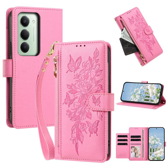 Cartera con cremallera y estampado de mariposas y flores, funda para teléfono de piel vegana con correa., For Redmi 15a 5G, For Redmi Turbo 5 Max / Poco X8 Pro Max, For Redmi Turbo 5 / Poco X8 Pro 5G, For Redmi Note 15 Pro+ Global 163.3mm              ...