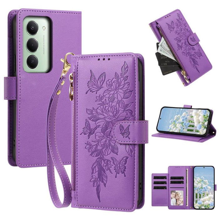 Cartera con cremallera y estampado de mariposas y flores, funda para teléfono de piel vegana con correa., For Redmi 15a 5G, For Redmi Turbo 5 Max / Poco X8 Pro Max, For Redmi Turbo 5 / Poco X8 Pro 5G, For Redmi Note 15 Pro+ Global 163.3mm              ...