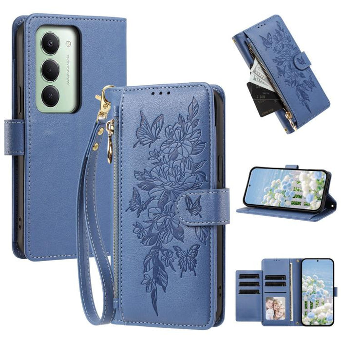 Cartera con cremallera y estampado de mariposas y flores, funda para teléfono de piel vegana con correa., For Redmi 15a 5G, For Redmi Turbo 5 Max / Poco X8 Pro Max, For Redmi Turbo 5 / Poco X8 Pro 5G, For Redmi Note 15 Pro+ Global 163.3mm              ...