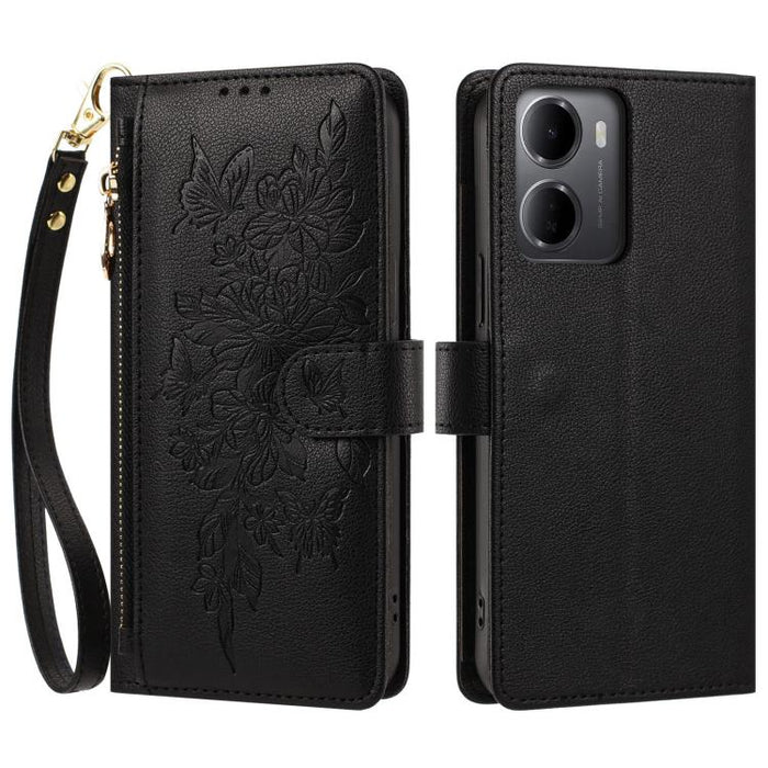 Cartera con cremallera y estampado de mariposas y flores, funda para teléfono de piel vegana con correa., For Redmi 15a 5G, For Redmi Turbo 5 Max / Poco X8 Pro Max, For Redmi Turbo 5 / Poco X8 Pro 5G, For Redmi Note 15 Pro+ Global 163.3mm              ...