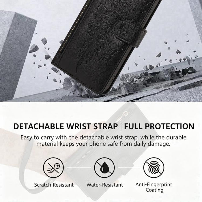 Cartera con cremallera y estampado de mariposas y flores, funda para teléfono de piel vegana con correa., For Redmi 15a 5G, For Redmi Turbo 5 Max / Poco X8 Pro Max, For Redmi Turbo 5 / Poco X8 Pro 5G, For Redmi Note 15 Pro+ Global 163.3mm              ...