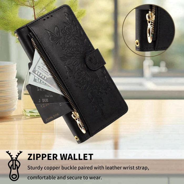 Cartera con cremallera y estampado de mariposas y flores, funda para teléfono de piel vegana con correa., For Redmi 15a 5G, For Redmi Turbo 5 Max / Poco X8 Pro Max, For Redmi Turbo 5 / Poco X8 Pro 5G, For Redmi Note 15 Pro+ Global 163.3mm              ...