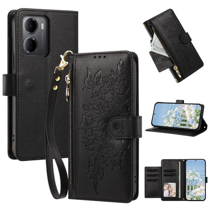 Cartera con cremallera y estampado de mariposas y flores, funda para teléfono de piel vegana con correa., For Redmi 15a 5G, For Redmi Turbo 5 Max / Poco X8 Pro Max, For Redmi Turbo 5 / Poco X8 Pro 5G, For Redmi Note 15 Pro+ Global 163.3mm              ...