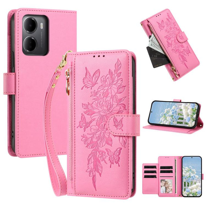 Cartera con cremallera y estampado de mariposas y flores, funda para teléfono de piel vegana con correa., For Redmi 15a 5G, For Redmi Turbo 5 Max / Poco X8 Pro Max, For Redmi Turbo 5 / Poco X8 Pro 5G, For Redmi Note 15 Pro+ Global 163.3mm              ...