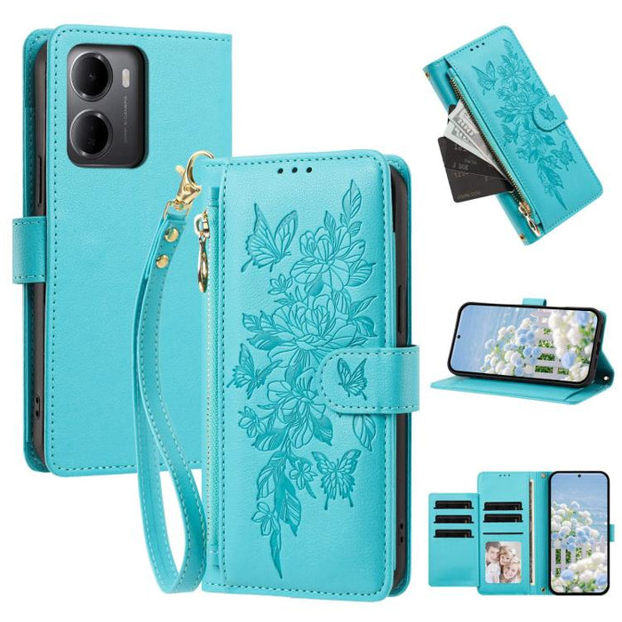Cartera con cremallera y estampado de mariposas y flores, funda para teléfono de piel vegana con correa., For Redmi 15a 5G, For Redmi Turbo 5 Max / Poco X8 Pro Max, For Redmi Turbo 5 / Poco X8 Pro 5G, For Redmi Note 15 Pro+ Global 163.3mm              ...