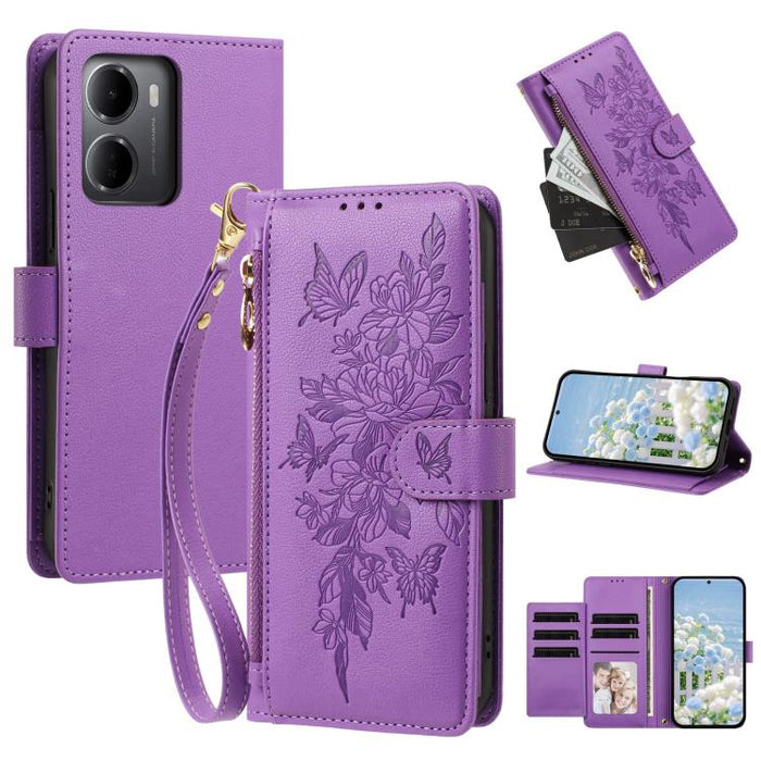 Cartera con cremallera y estampado de mariposas y flores, funda para teléfono de piel vegana con correa., For Redmi 15a 5G, For Redmi Turbo 5 Max / Poco X8 Pro Max, For Redmi Turbo 5 / Poco X8 Pro 5G, For Redmi Note 15 Pro+ Global 163.3mm              ...
