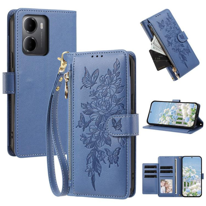 Cartera con cremallera y estampado de mariposas y flores, funda para teléfono de piel vegana con correa., For Redmi 15a 5G, For Redmi Turbo 5 Max / Poco X8 Pro Max, For Redmi Turbo 5 / Poco X8 Pro 5G, For Redmi Note 15 Pro+ Global 163.3mm              ...