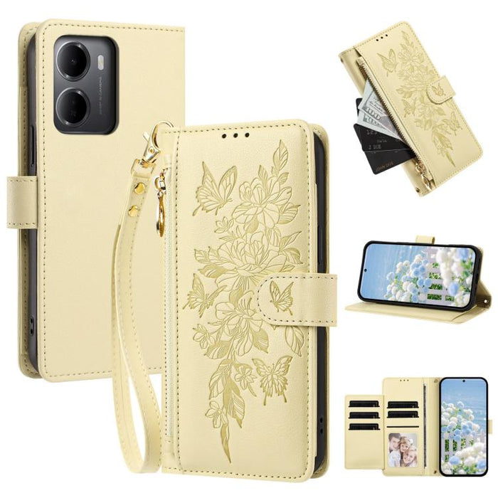 Cartera con cremallera y estampado de mariposas y flores, funda para teléfono de piel vegana con correa., For Redmi 15a 5G, For Redmi Turbo 5 Max / Poco X8 Pro Max, For Redmi Turbo 5 / Poco X8 Pro 5G, For Redmi Note 15 Pro+ Global 163.3mm              ...
