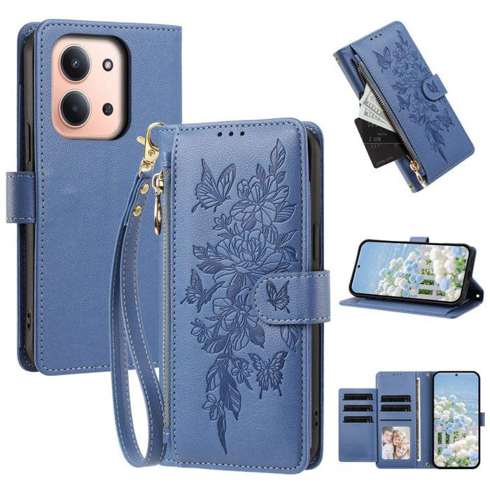 Cartera con cremallera y estampado de mariposas y flores, funda para teléfono de piel vegana con correa., For Redmi 15a 5G, For Redmi Turbo 5 Max / Poco X8 Pro Max, For Redmi Turbo 5 / Poco X8 Pro 5G, For Redmi Note 15 Pro+ Global 163.3mm              ...