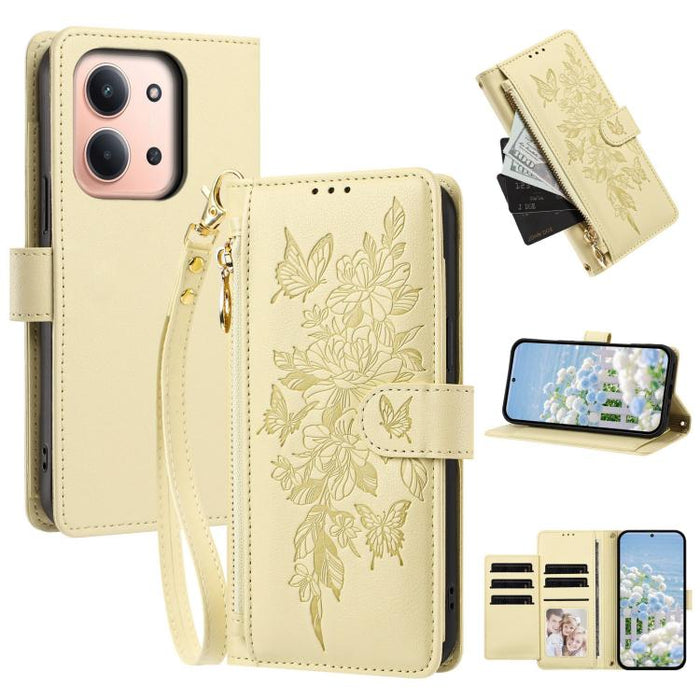 Cartera con cremallera y estampado de mariposas y flores, funda para teléfono de piel vegana con correa., For Redmi 15a 5G, For Redmi Turbo 5 Max / Poco X8 Pro Max, For Redmi Turbo 5 / Poco X8 Pro 5G, For Redmi Note 15 Pro+ Global 163.3mm              ...