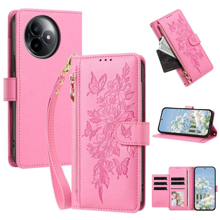 Cartera con cremallera y estampado de mariposas y flores, funda para teléfono de piel vegana con correa., For Redmi 15a 5G, For Redmi Turbo 5 Max / Poco X8 Pro Max, For Redmi Turbo 5 / Poco X8 Pro 5G, For Redmi Note 15 Pro+ Global 163.3mm              ...