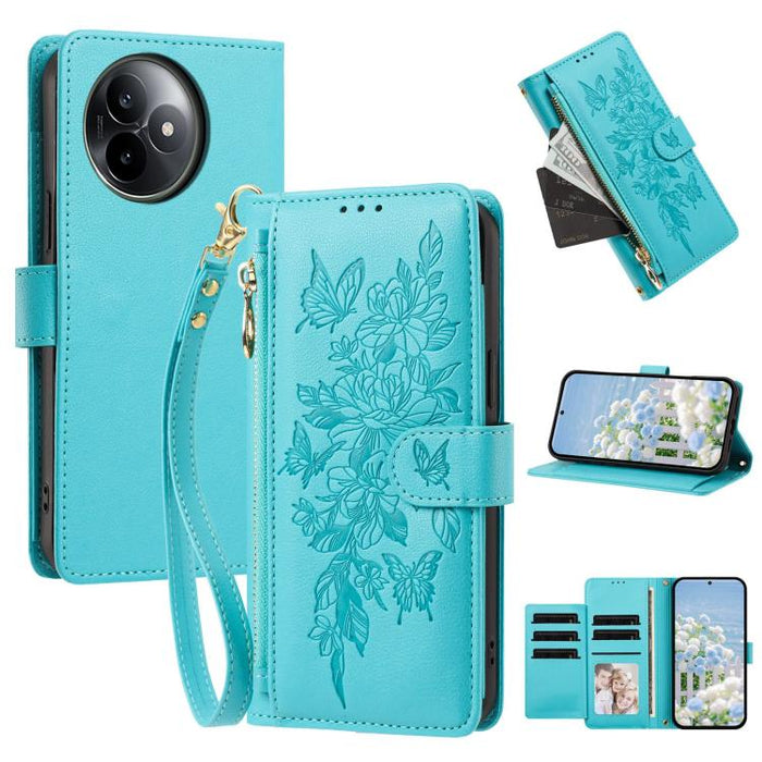 Cartera con cremallera y estampado de mariposas y flores, funda para teléfono de piel vegana con correa., For Redmi 15a 5G, For Redmi Turbo 5 Max / Poco X8 Pro Max, For Redmi Turbo 5 / Poco X8 Pro 5G, For Redmi Note 15 Pro+ Global 163.3mm              ...