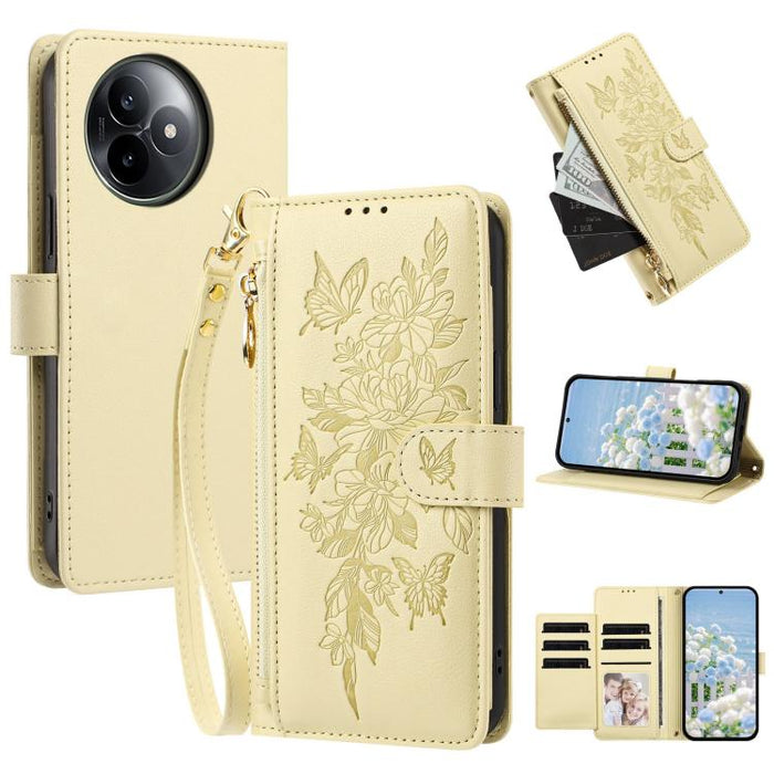 Cartera con cremallera y estampado de mariposas y flores, funda para teléfono de piel vegana con correa., For Redmi 15a 5G, For Redmi Turbo 5 Max / Poco X8 Pro Max, For Redmi Turbo 5 / Poco X8 Pro 5G, For Redmi Note 15 Pro+ Global 163.3mm              ...