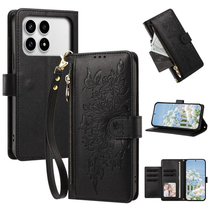 Cartera con cremallera y estampado de mariposas y flores, funda para teléfono de piel vegana con correa., For Redmi 15a 5G, For Redmi Turbo 5 Max / Poco X8 Pro Max, For Redmi Turbo 5 / Poco X8 Pro 5G, For Redmi Note 15 Pro+ Global 163.3mm              ...