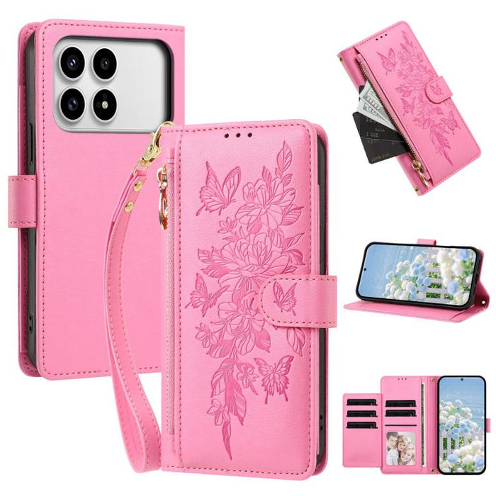 Cartera con cremallera y estampado de mariposas y flores, funda para teléfono de piel vegana con correa., For Redmi 15a 5G, For Redmi Turbo 5 Max / Poco X8 Pro Max, For Redmi Turbo 5 / Poco X8 Pro 5G, For Redmi Note 15 Pro+ Global 163.3mm              ...