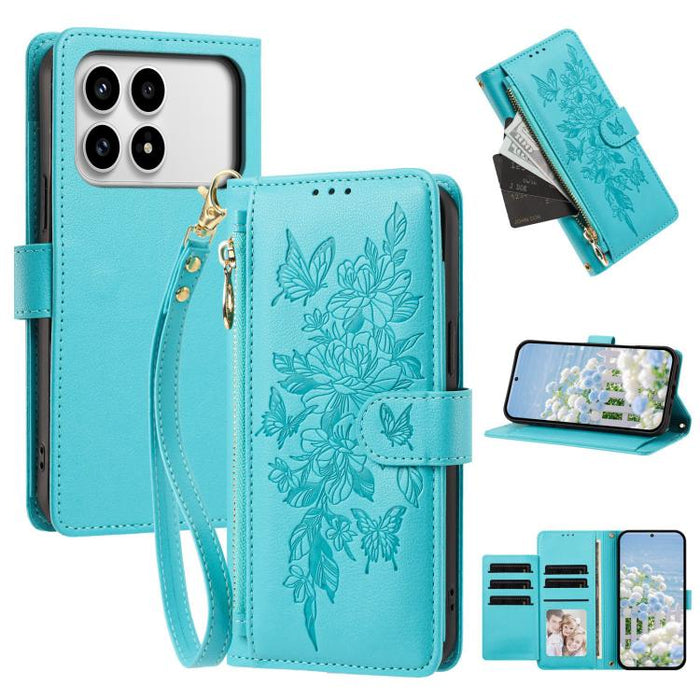 Cartera con cremallera y estampado de mariposas y flores, funda para teléfono de piel vegana con correa., For Redmi 15a 5G, For Redmi Turbo 5 Max / Poco X8 Pro Max, For Redmi Turbo 5 / Poco X8 Pro 5G, For Redmi Note 15 Pro+ Global 163.3mm              ...