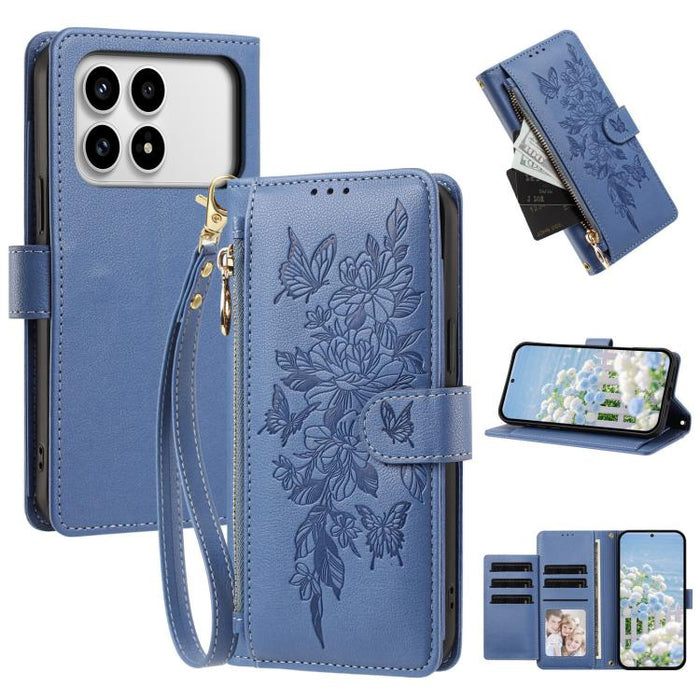 Cartera con cremallera y estampado de mariposas y flores, funda para teléfono de piel vegana con correa., For Redmi 15a 5G, For Redmi Turbo 5 Max / Poco X8 Pro Max, For Redmi Turbo 5 / Poco X8 Pro 5G, For Redmi Note 15 Pro+ Global 163.3mm              ...