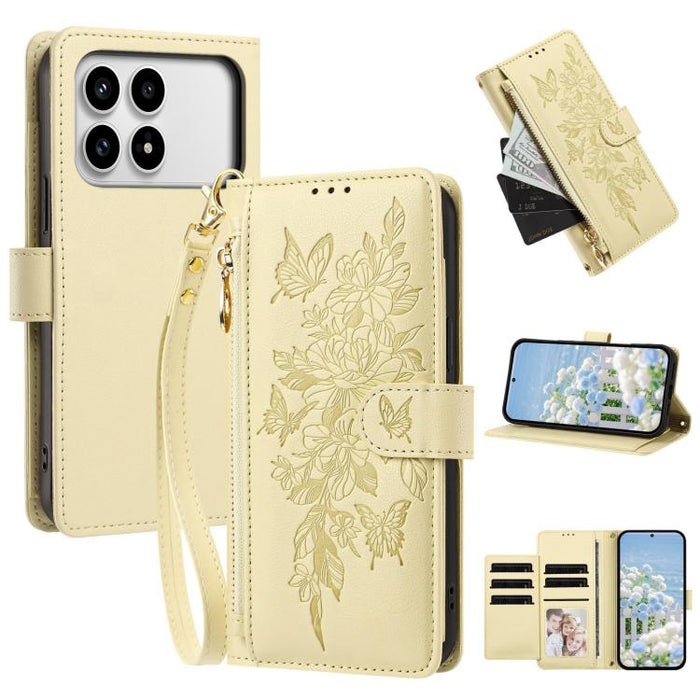 Cartera con cremallera y estampado de mariposas y flores, funda para teléfono de piel vegana con correa., For Redmi 15a 5G, For Redmi Turbo 5 Max / Poco X8 Pro Max, For Redmi Turbo 5 / Poco X8 Pro 5G, For Redmi Note 15 Pro+ Global 163.3mm              ...