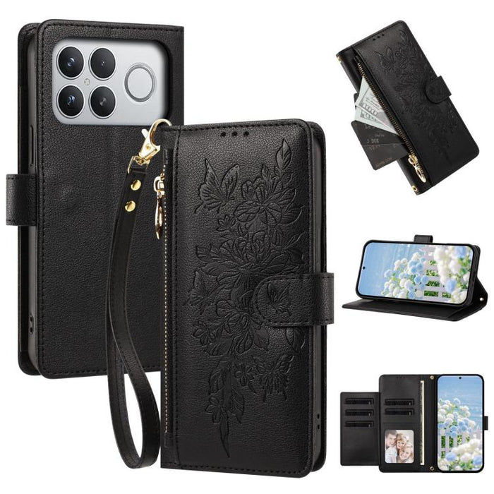 Cartera con cremallera y estampado de mariposas y flores, funda para teléfono de piel vegana con correa., For Redmi 15a 5G, For Redmi Turbo 5 Max / Poco X8 Pro Max, For Redmi Turbo 5 / Poco X8 Pro 5G, For Redmi Note 15 Pro+ Global 163.3mm              ...