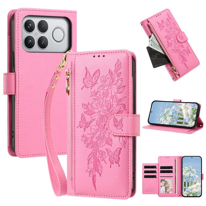 Cartera con cremallera y estampado de mariposas y flores, funda para teléfono de piel vegana con correa., For Redmi 15a 5G, For Redmi Turbo 5 Max / Poco X8 Pro Max, For Redmi Turbo 5 / Poco X8 Pro 5G, For Redmi Note 15 Pro+ Global 163.3mm              ...