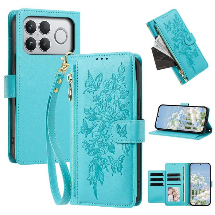 Cartera con cremallera y estampado de mariposas y flores, funda para teléfono de piel vegana con correa., For Redmi 15a 5G, For Redmi Turbo 5 Max / Poco X8 Pro Max, For Redmi Turbo 5 / Poco X8 Pro 5G, For Redmi Note 15 Pro+ Global 163.3mm              ...