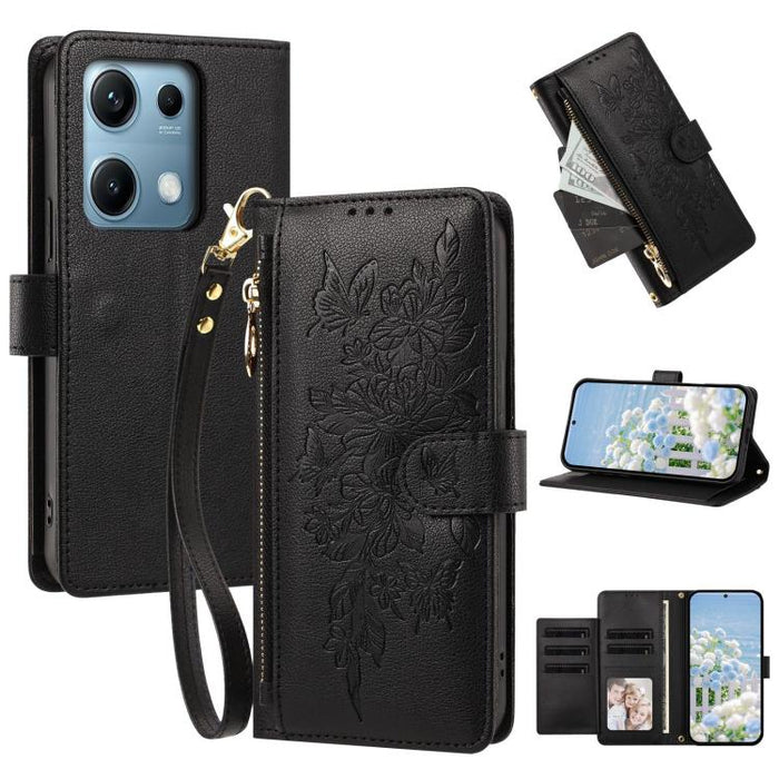 Cartera con cremallera y estampado de mariposas y flores, funda para teléfono de piel vegana con correa., For Redmi 15a 5G, For Redmi Turbo 5 Max / Poco X8 Pro Max, For Redmi Turbo 5 / Poco X8 Pro 5G, For Redmi Note 15 Pro+ Global 163.3mm              ...