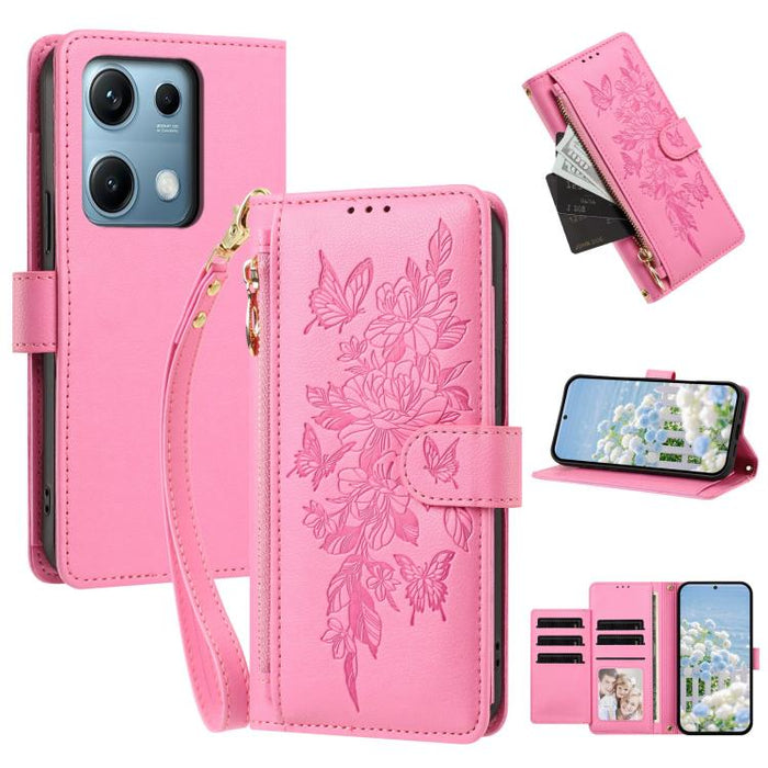 Cartera con cremallera y estampado de mariposas y flores, funda para teléfono de piel vegana con correa., For Redmi 15a 5G, For Redmi Turbo 5 Max / Poco X8 Pro Max, For Redmi Turbo 5 / Poco X8 Pro 5G, For Redmi Note 15 Pro+ Global 163.3mm              ...