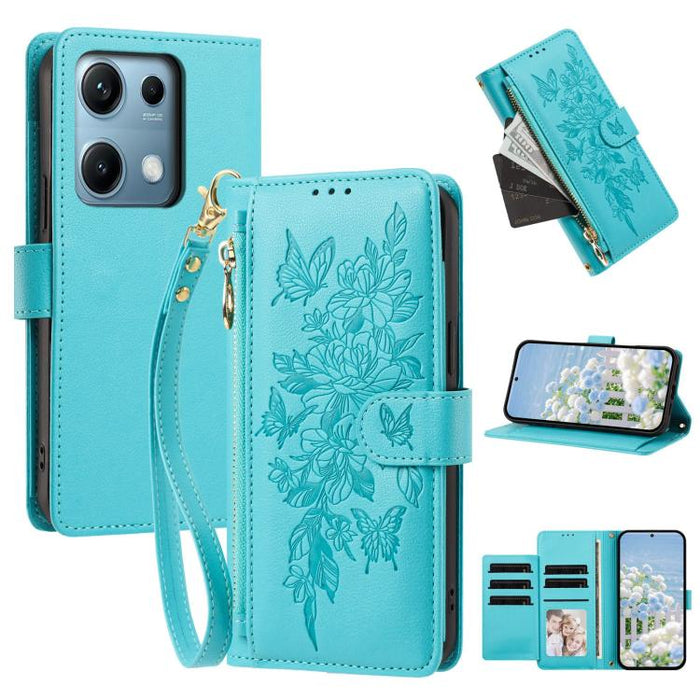 Cartera con cremallera y estampado de mariposas y flores, funda para teléfono de piel vegana con correa., For Redmi 15a 5G, For Redmi Turbo 5 Max / Poco X8 Pro Max, For Redmi Turbo 5 / Poco X8 Pro 5G, For Redmi Note 15 Pro+ Global 163.3mm              ...